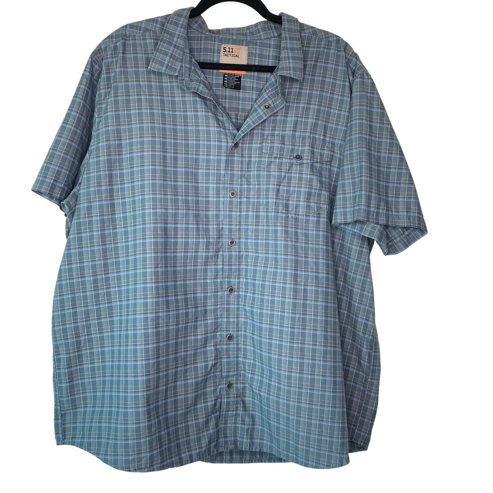 5.11 Tactical Aiden Blue Plaid Snap Button Up Short Sleeve Shirt Size 2XL